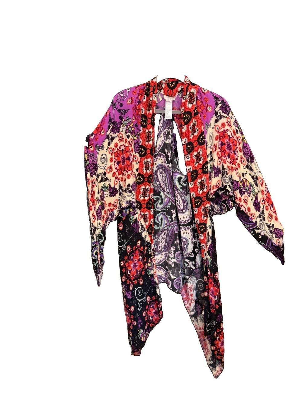 Free People Little Wing Mix Print Kimono Womens OS Multi Color Boho Cutout Back - Picture 3 of 9